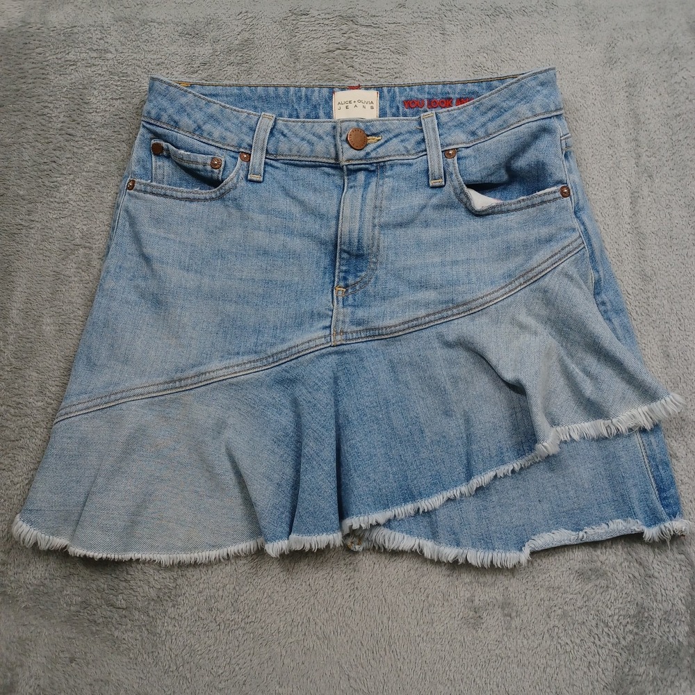 Alice Olive Skirt Womens 26 Blue Denim Pockets Preppy Casual